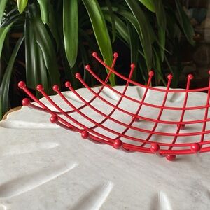 1990’s IKEA Red Wire Metal Fruit Basket - Retro Vintage Decorative Storage Bowl